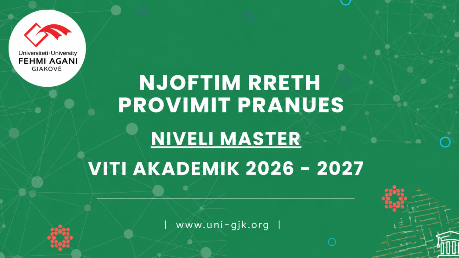 Njoftim rreth provimit pranues (afati i dytë) Master 2026/2027