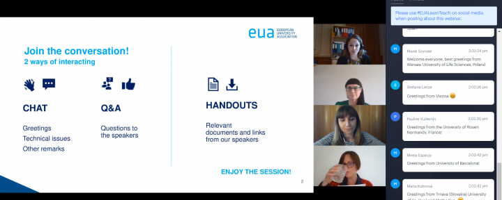 The webinar "Greenery in European institutions of higher education", organized by EUA