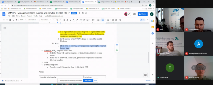 A virtual meeting with the SMAHPC project management team is held