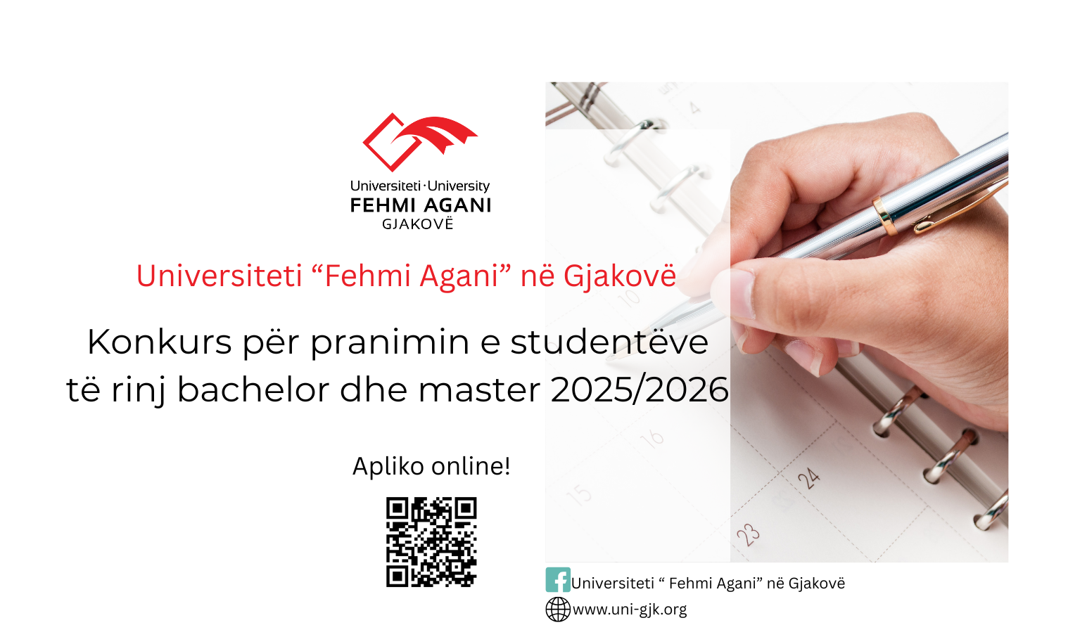 Konkurs për pranimin e studentëve Bachelor dhe Master