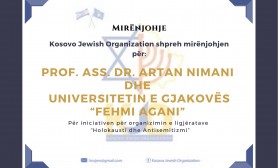 Kosovo Jewish Organization ndanë mirënjohje për rektorin Nimani